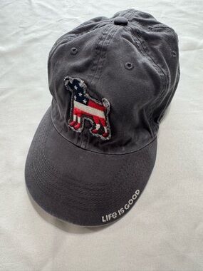 Life Is Good Women's Black Baseball Cap with American Flag Dog Patch